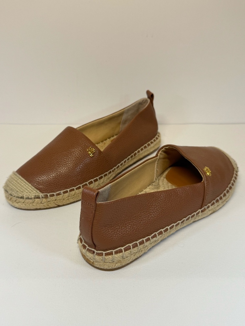 Lauren Ralph Lauren Cameryn Cognac Leather Espadrille Flats Size 6.5 EU 37